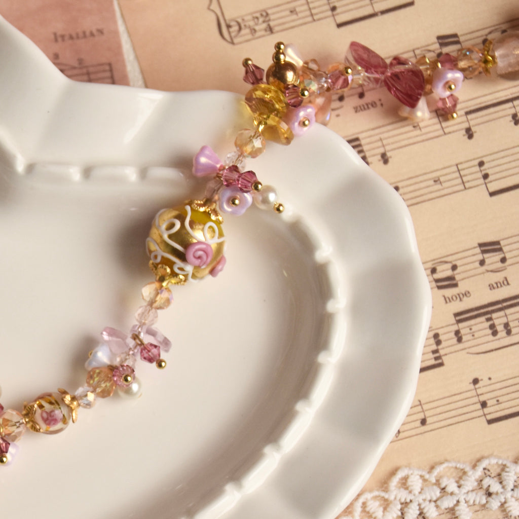 Gilded Rose Heart Lampwork Necklace