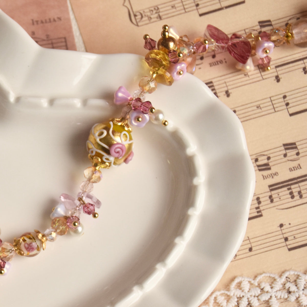 Gilded Rose Heart Lampwork Necklace
