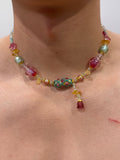 Mint‑Rosette Floral Tassel Lampwork Necklace