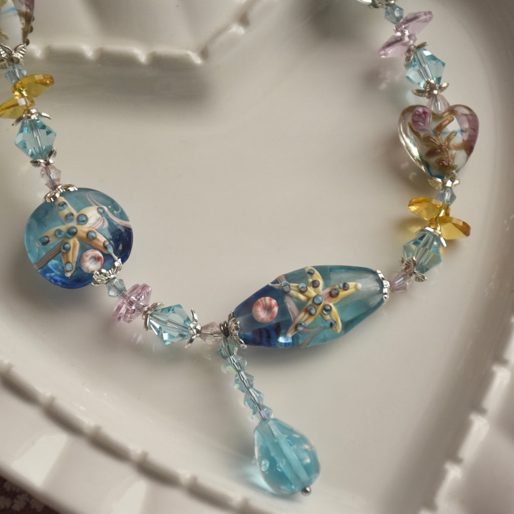 Teardrop of Rose Ocean Lampwork Necklace
