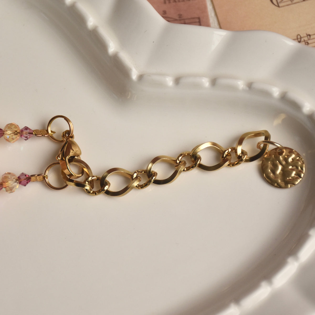 Gilded Rose Heart Lampwork Necklace