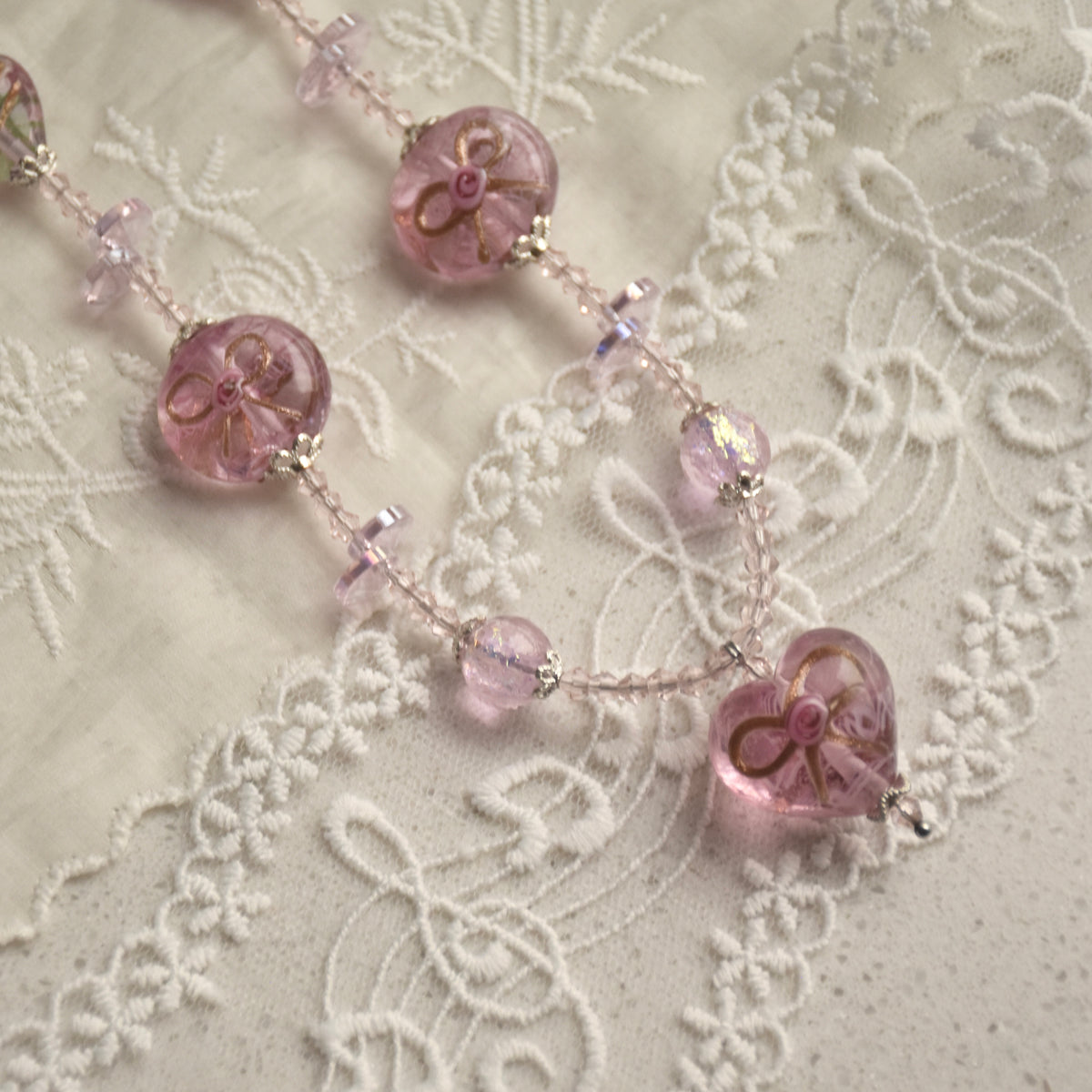 Lace & Ribbon Wedding Cake Lampwork Necklace