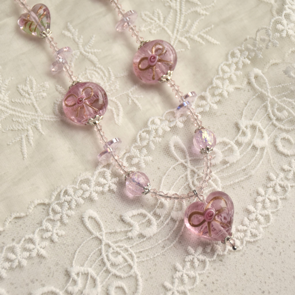 Lace & Ribbon Wedding Cake Lampwork Necklace