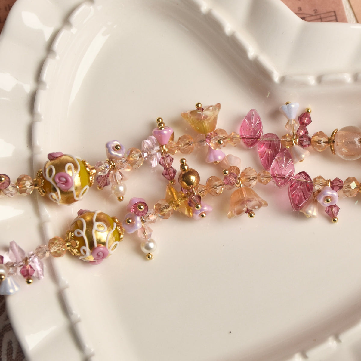 Gilded Rose Heart Lampwork Necklace