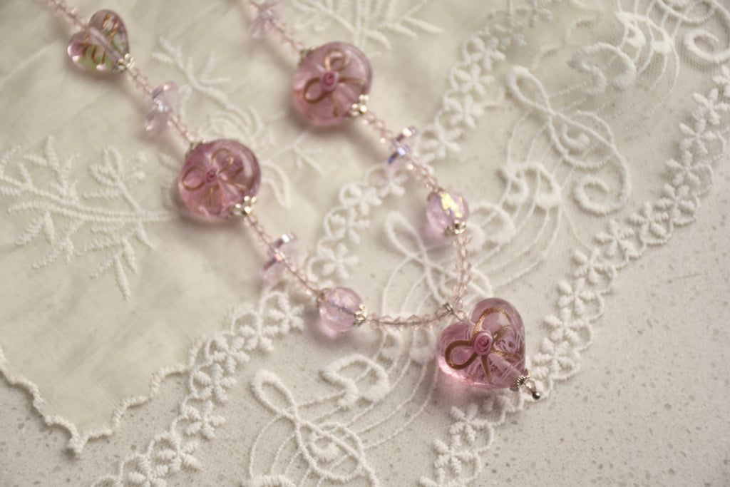 Lace & Ribbon Wedding Cake Lampwork Necklace