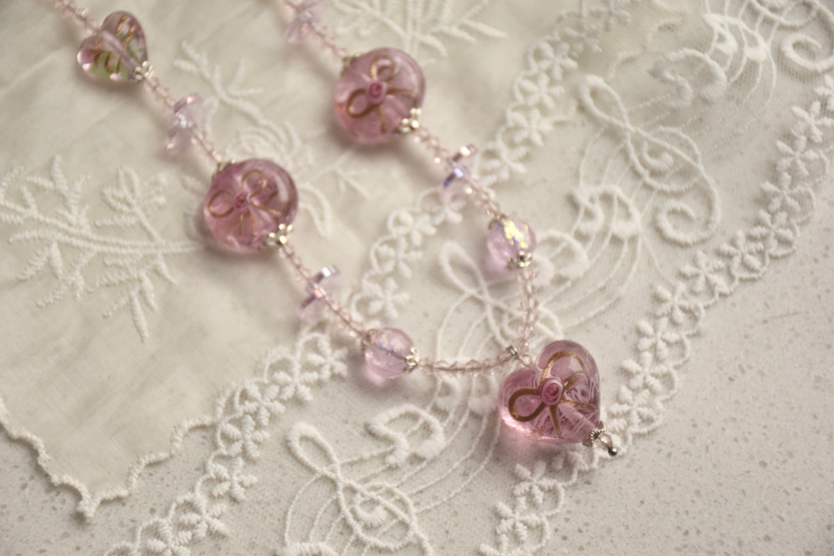 Lace & Ribbon Wedding Cake Lampwork Necklace