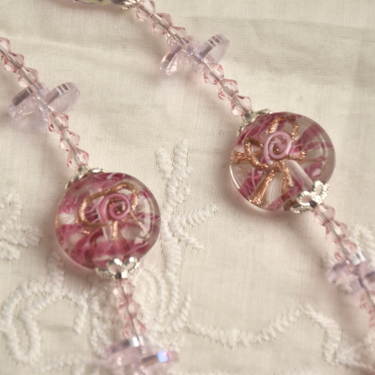 Lace & Ribbon Wedding Cake Lampwork Necklace