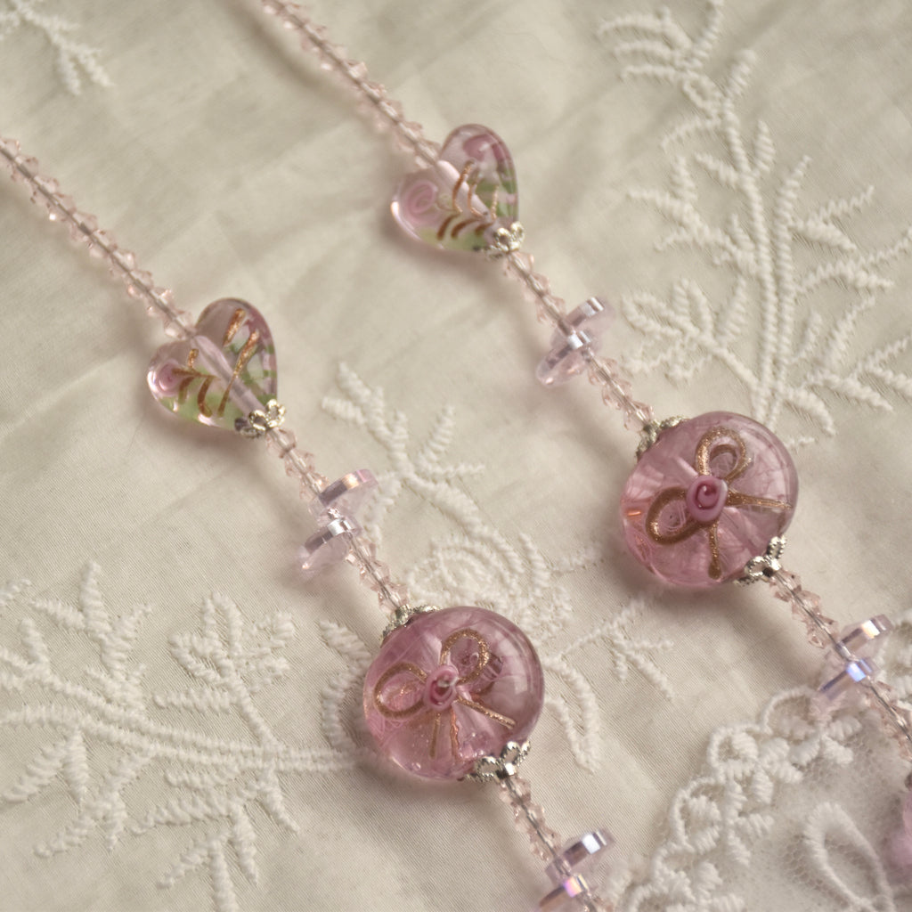 Lace & Ribbon Wedding Cake Lampwork Necklace