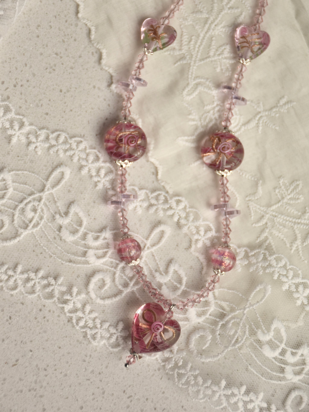 Lace & Ribbon Wedding Cake Lampwork Necklace