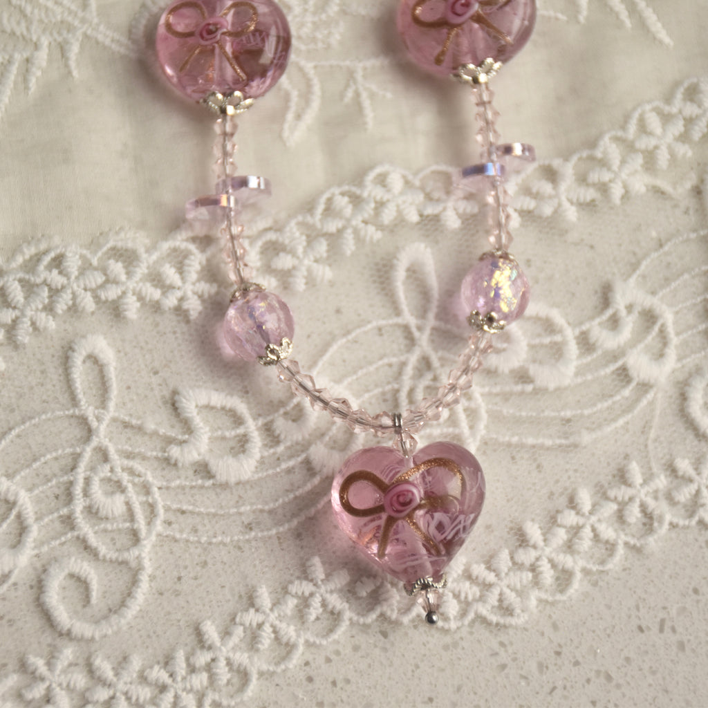 Lace & Ribbon Wedding Cake Lampwork Necklace