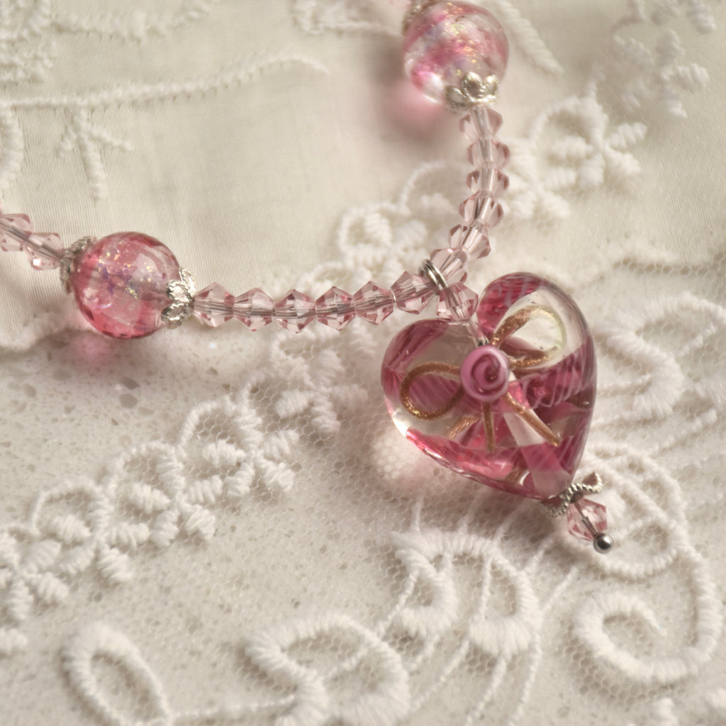 Lace & Ribbon Wedding Cake Lampwork Necklace