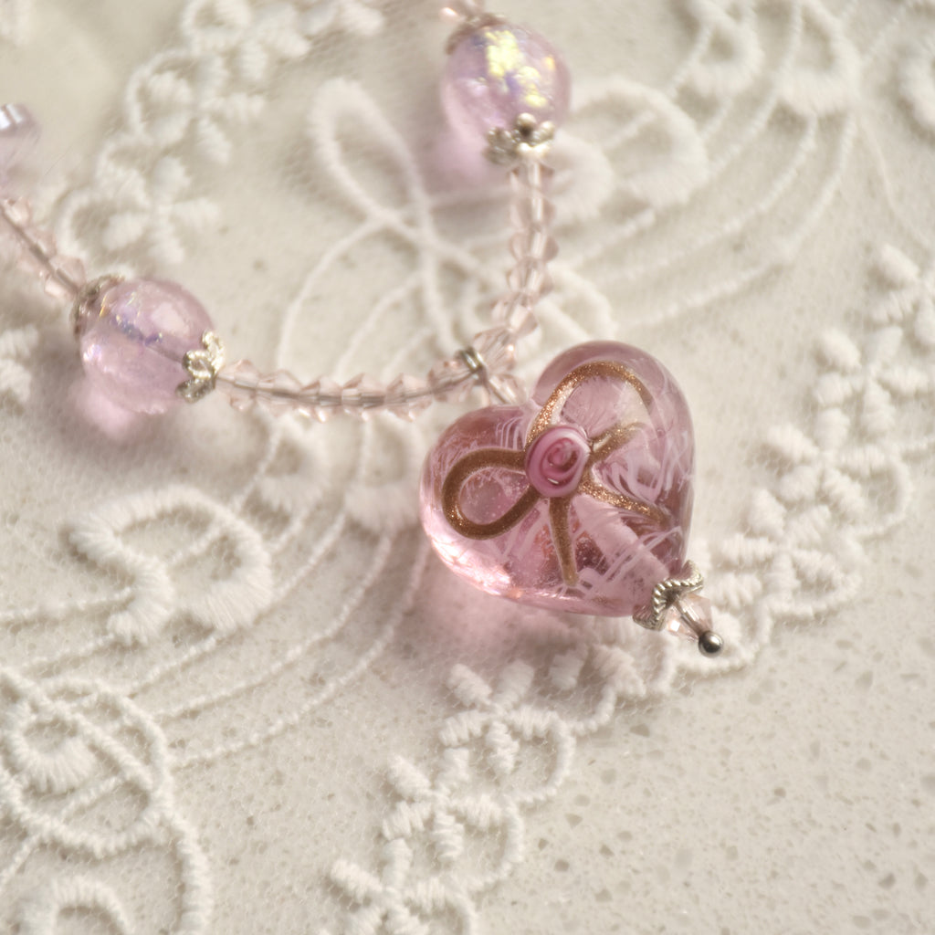 Lace & Ribbon Wedding Cake Lampwork Necklace