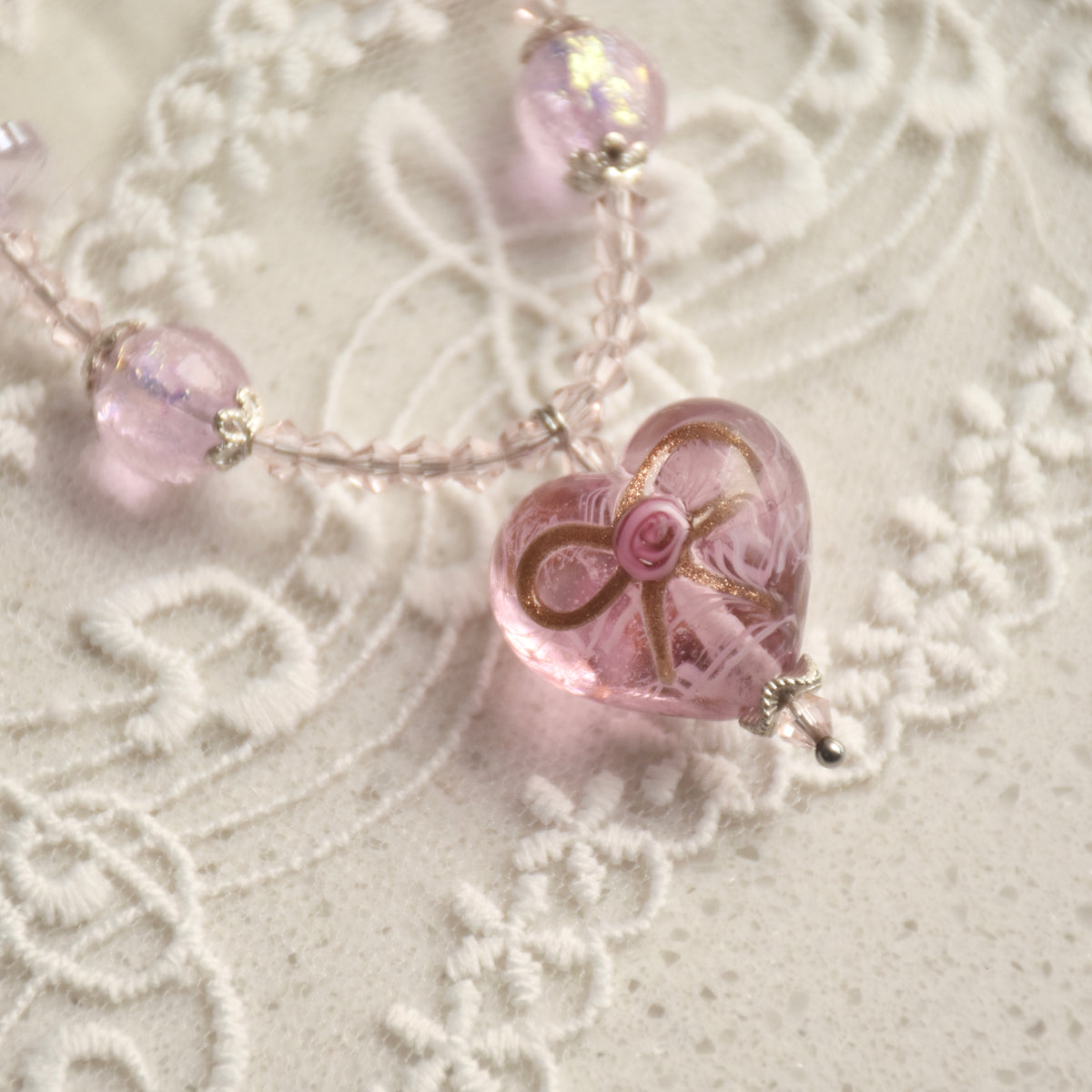 Lace & Ribbon Wedding Cake Lampwork Necklace