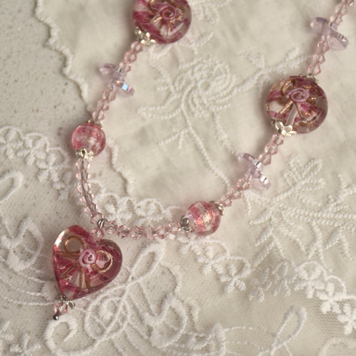 Lace & Ribbon Wedding Cake Lampwork Necklace