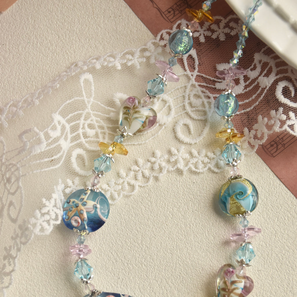 Teardrop of Rose Ocean Lampwork Necklace